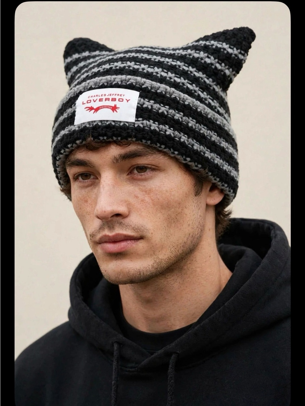 ***LAST ONE - Unisex Beanie
Black & Gray Striped Knit Cat-Ear Beanie